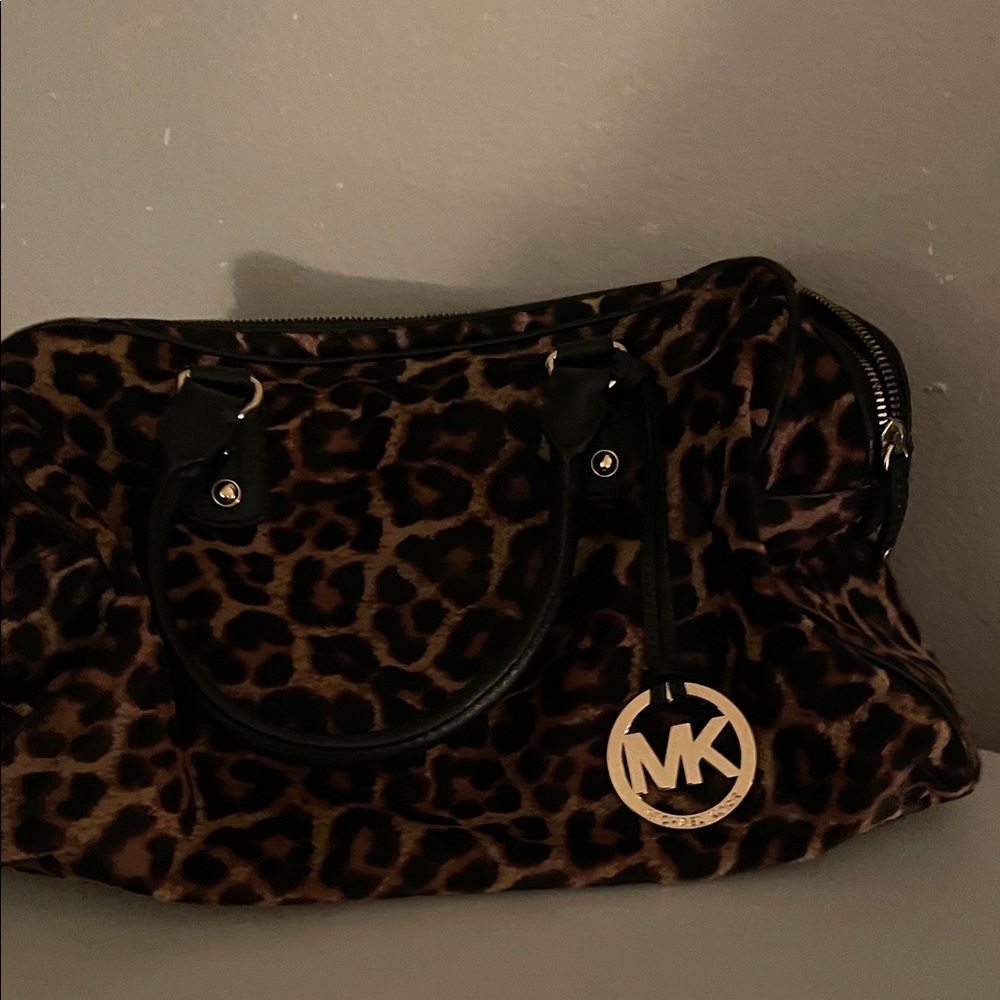 Michael Kors Animal Print Satchel - Black and Brown